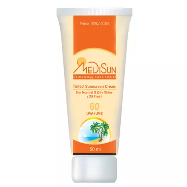 کرم ضد آفتاب SPF60 رنگی پوست معمولی و چرب 50 میلی لیتر مدیسان