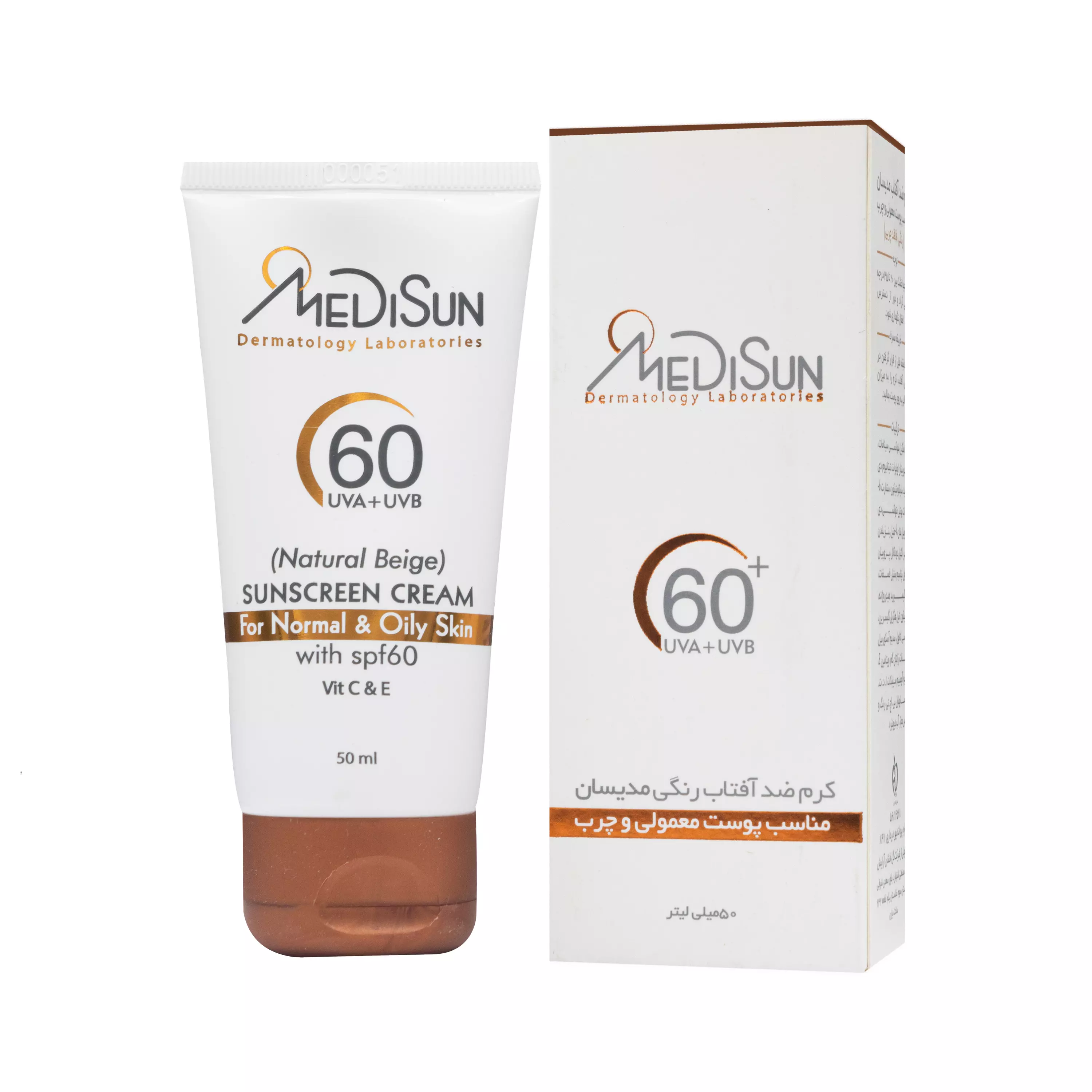 کرم ضد آفتاب SPF60 رنگی پوست معمولی و چرب 50 میلی لیتر مدیسان