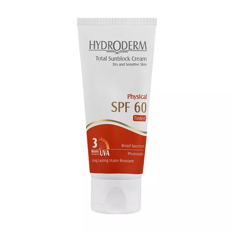 کرم ضد آفتاب SPF60 فیزیکال رنگی بژ روشن هیدرودرم