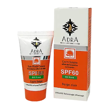 کرم ضد آفتاب SPF60 پودری بژ روشن فاقد چربی 50 میلی لیتر آدرا