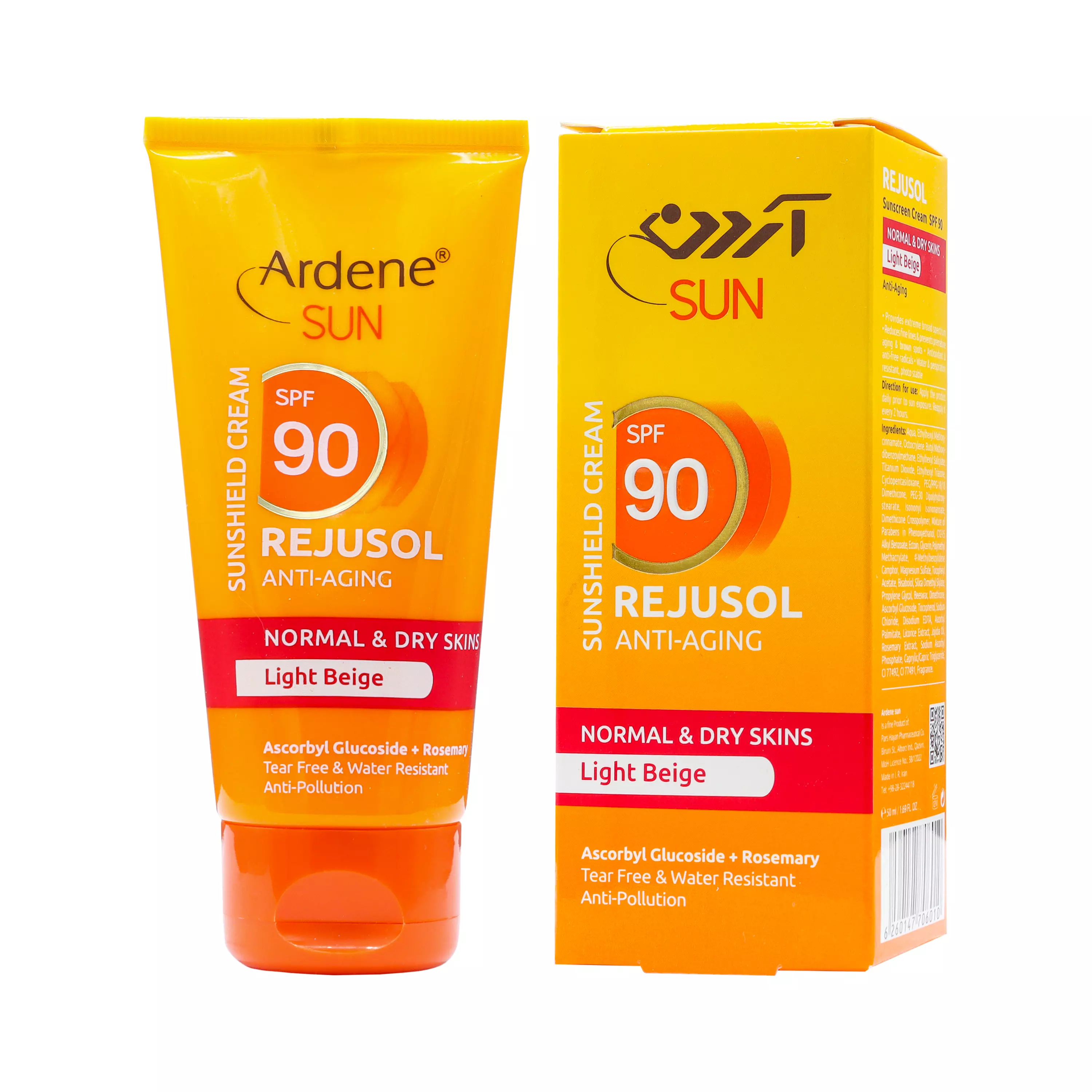 کرم ضد آفتاب SPF90 ضد چروک پوست معمولی و خشک رنگی بژ روشن آردن سان