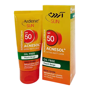 کرم ضد آفتاب SPF50 مات کننده فاقد چربی رنگی بژ هلویی 50 گرمی آردن سان