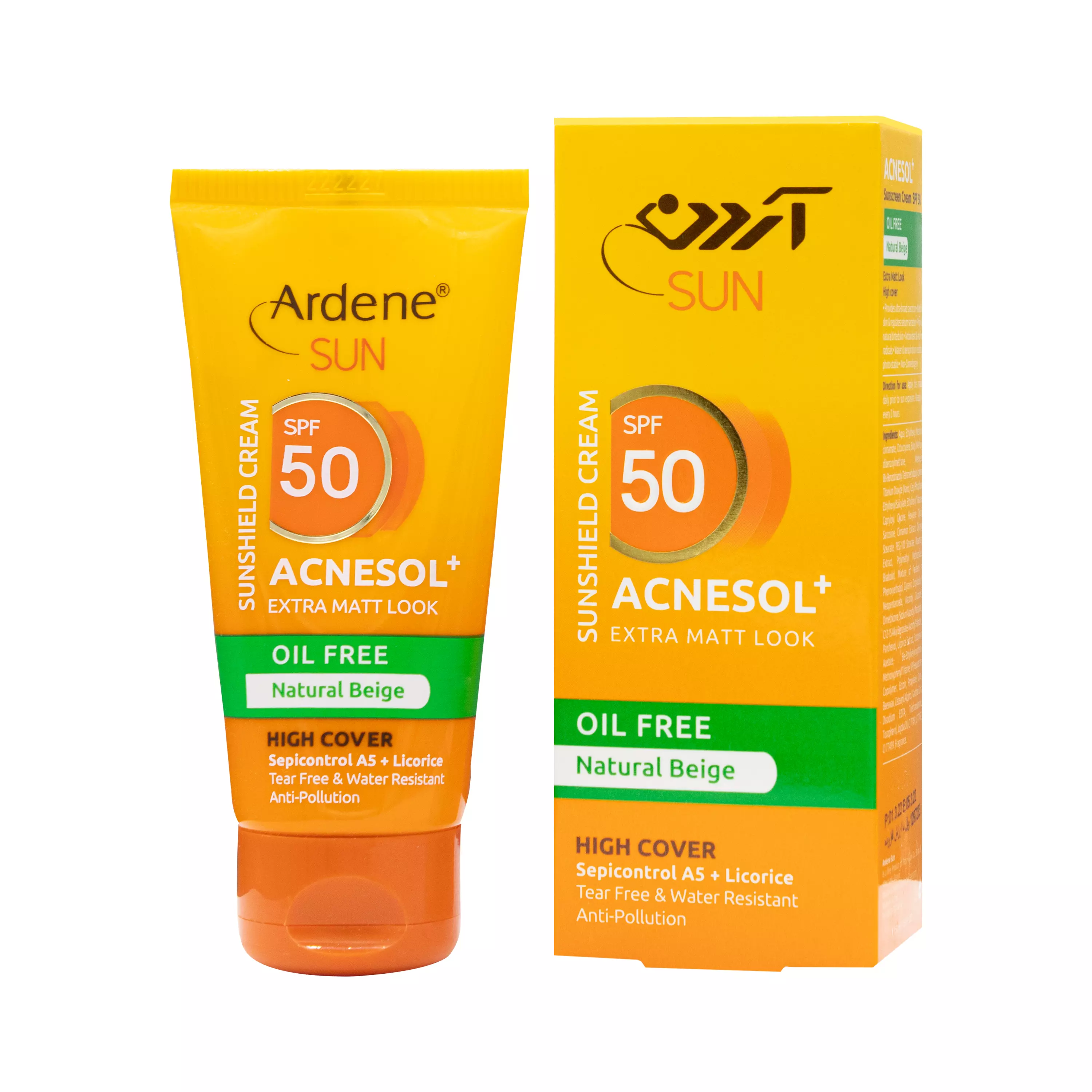 کرم ضد آفتاب SPF50 مات کننده فاقد چربی رنگی بژ طبیعی آردن سان