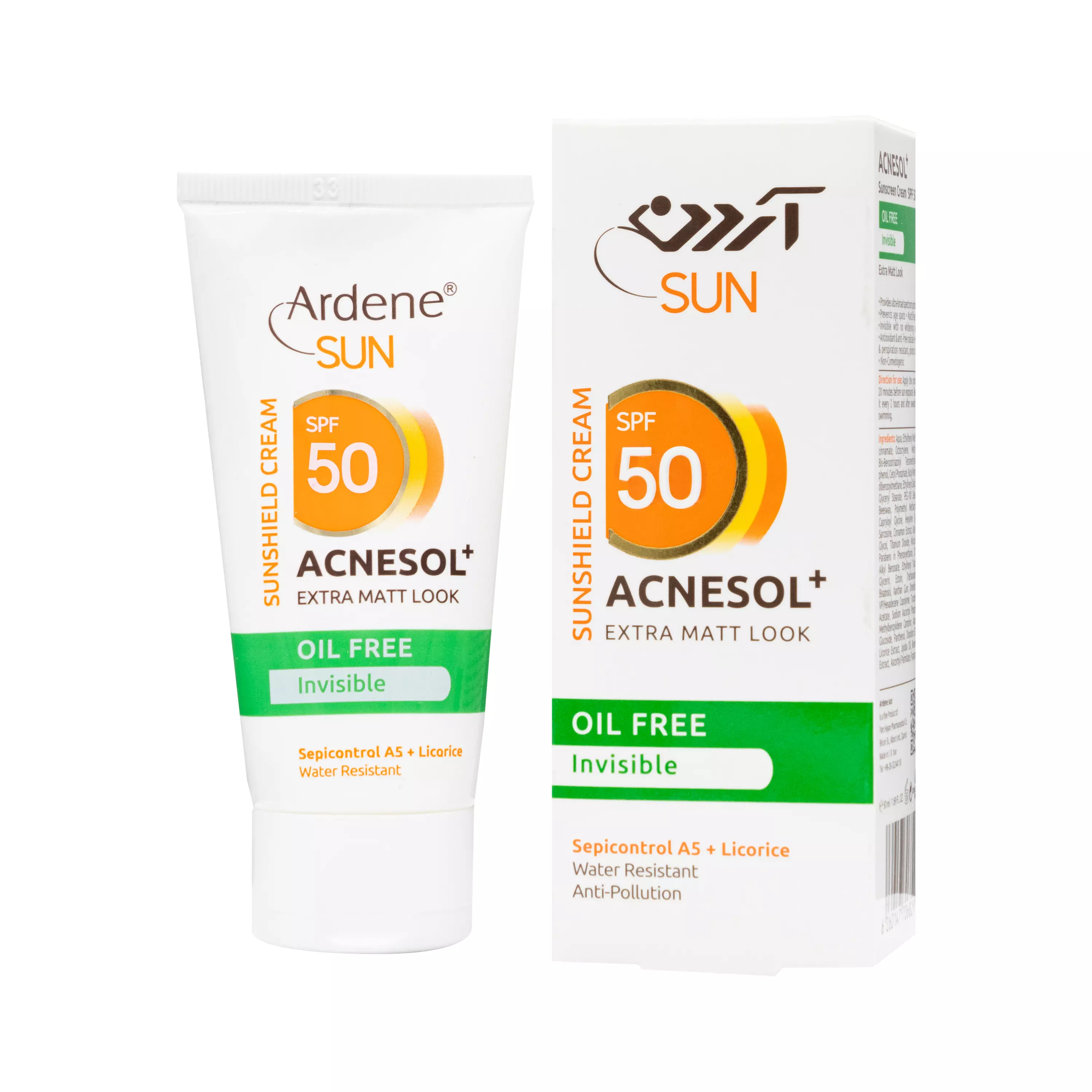 کرم ضد آفتاب SPF50 مات کننده فاقد چربی بدون رنگ 50 گرمی آردن سان