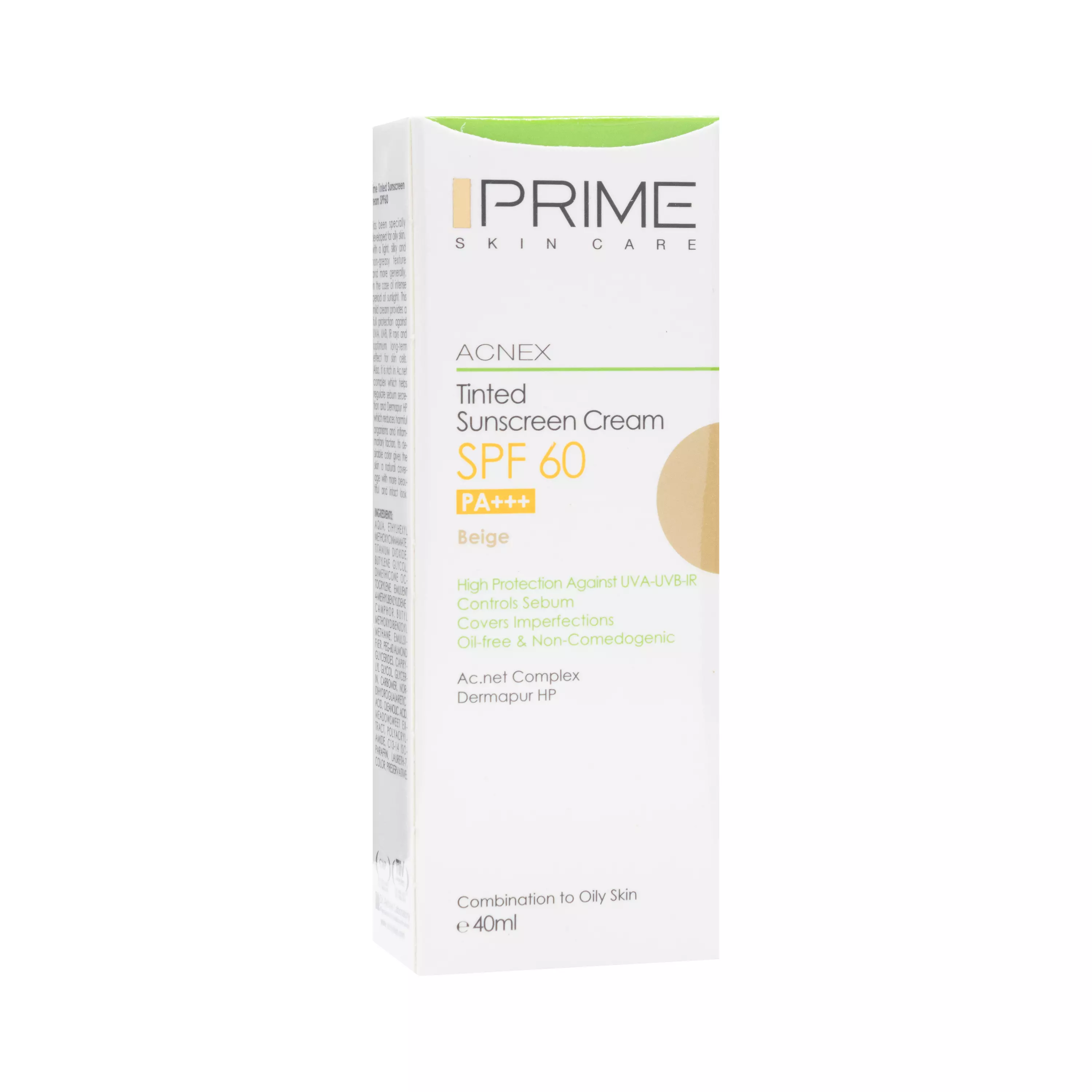 کرم ضد آفتاب SPF60 مخصوص پوست چرب رنگی بژ طبیعی پرایم
