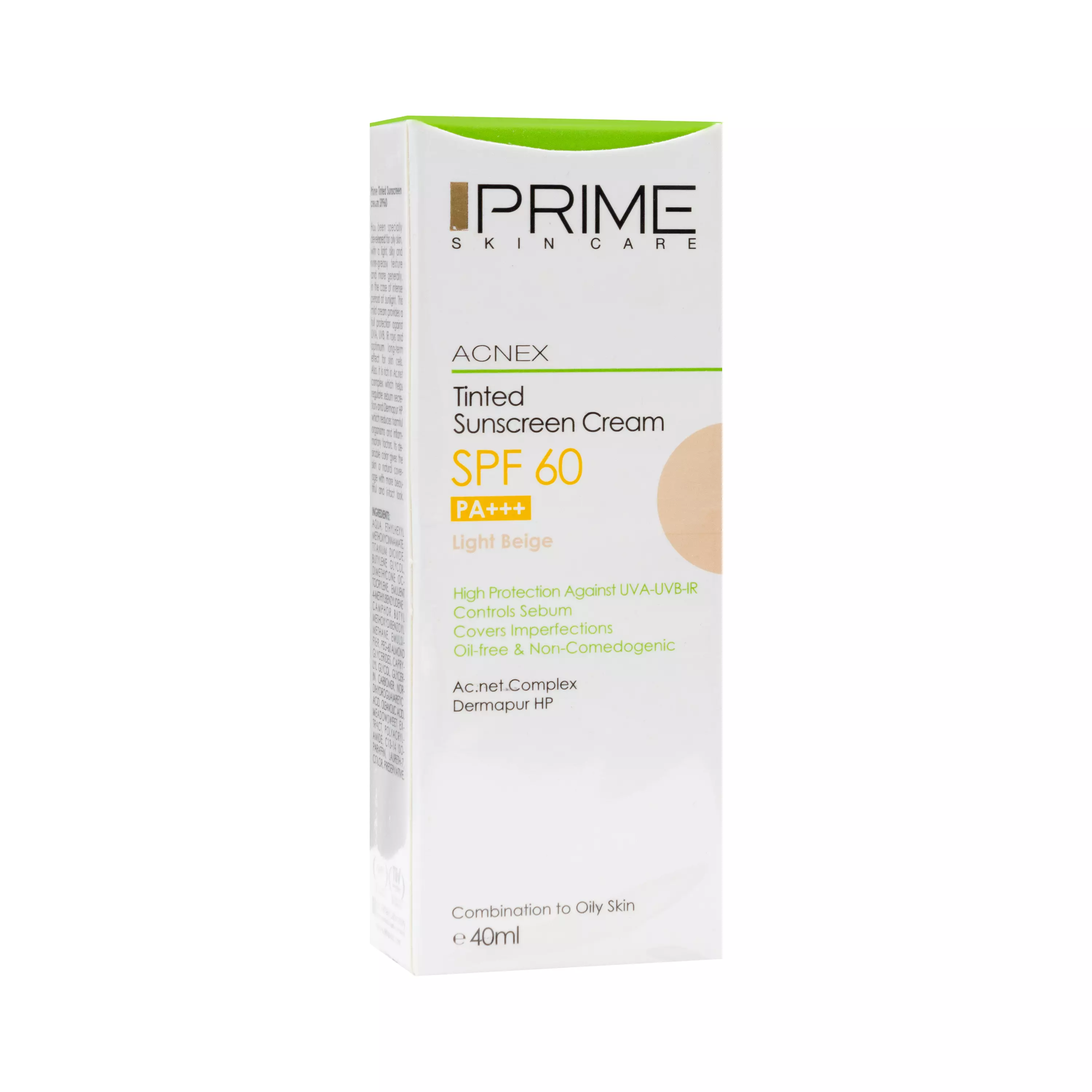 کرم ضد آفتاب SPF60 مخصوص پوست مختلط تا چرب رنگی بژ روشن پرایم