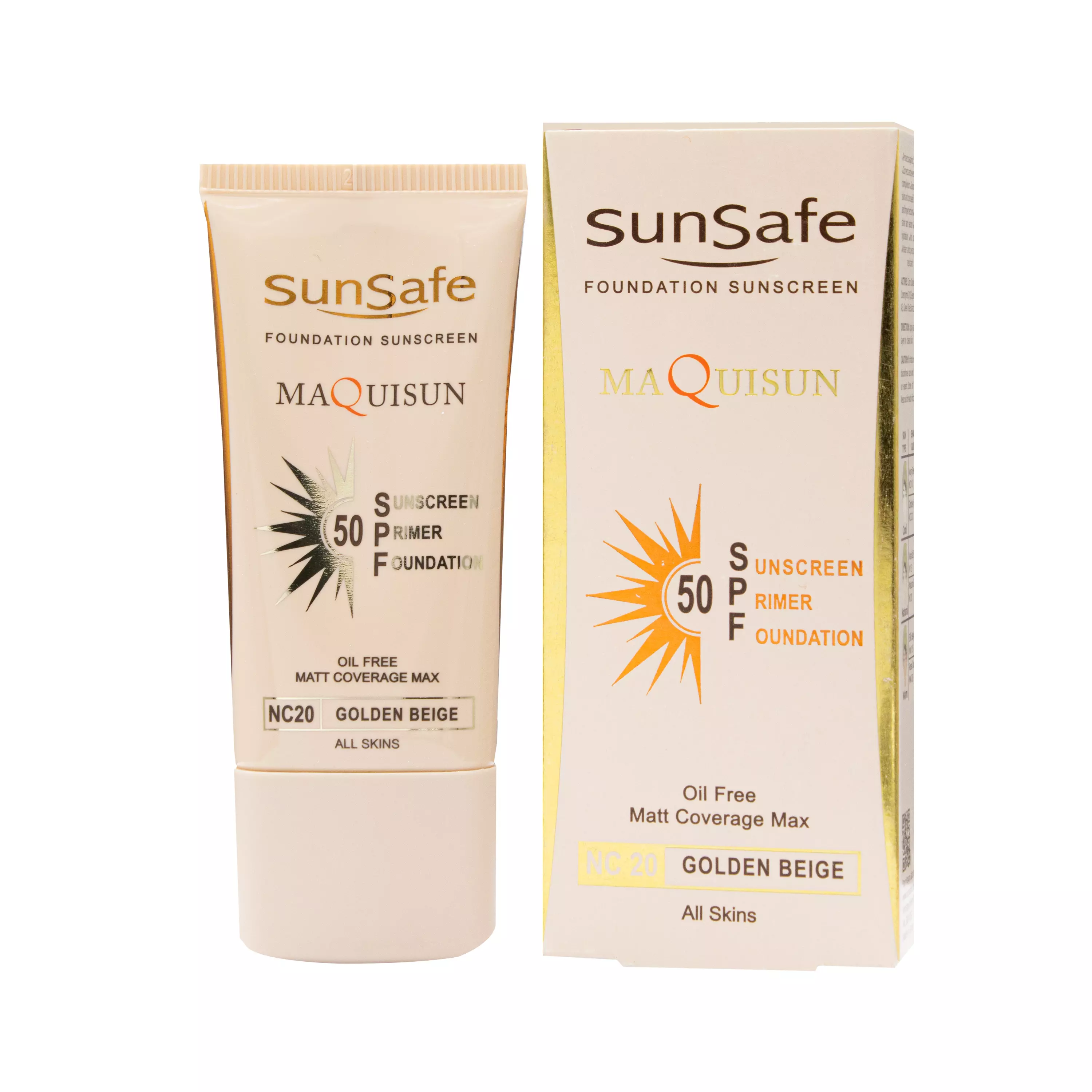 کرم ضد آفتاب SPF50 پودری و پرایمری بژ طلایی سان سیف