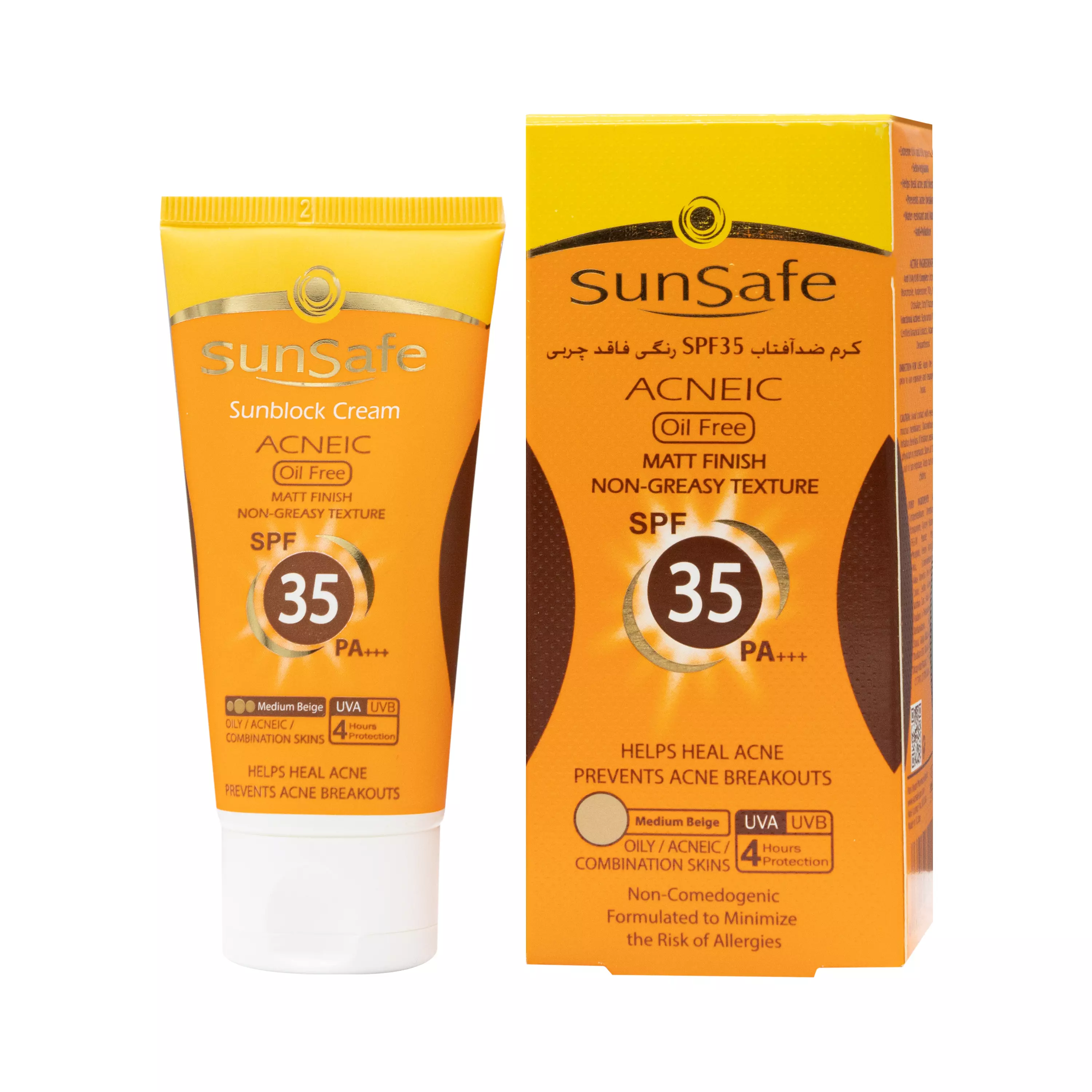 کرم ضد آفتاب SPF35 کرم پودری ACNEIC بژ متوسط 50 میلی لیتر سان سیف