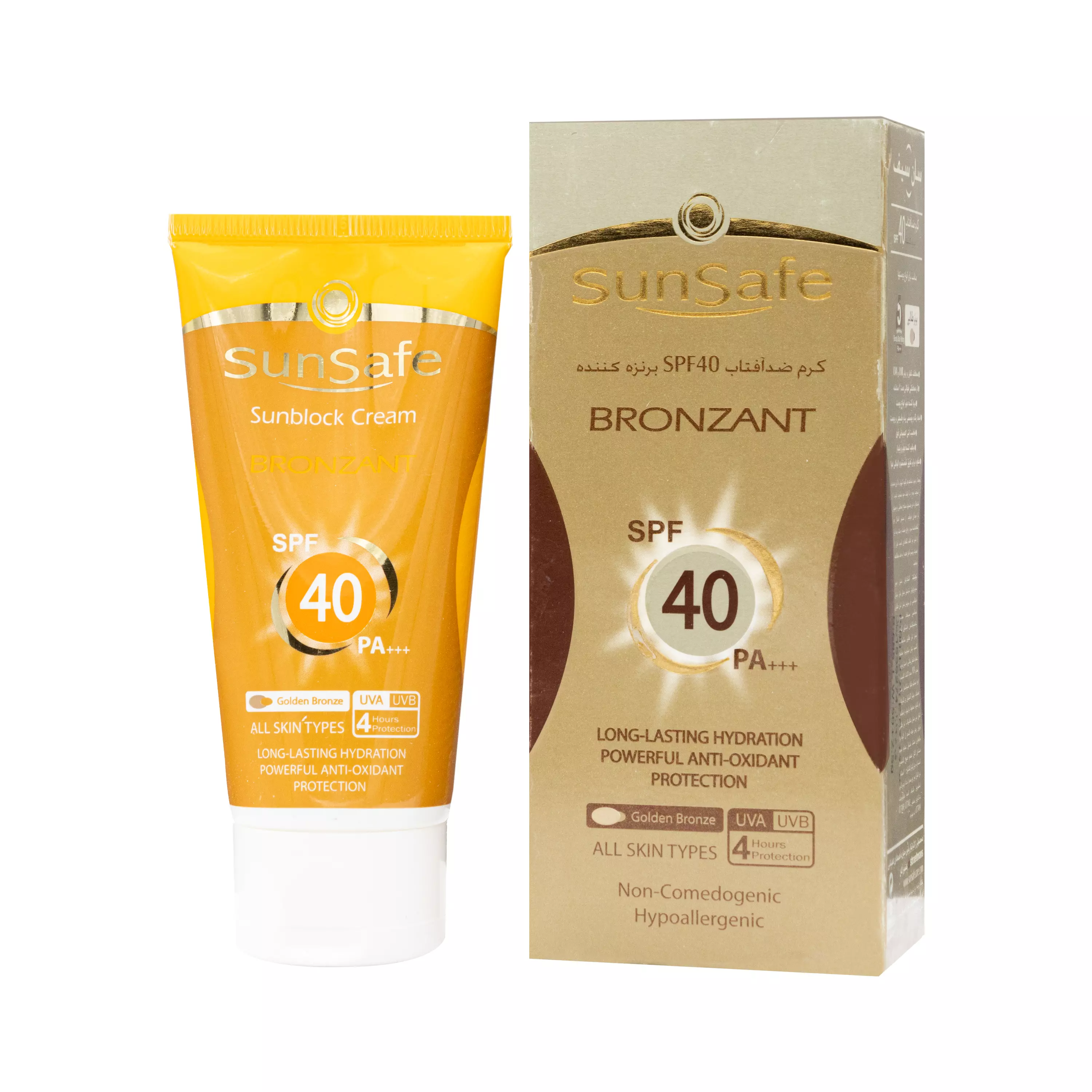 کرم ضد آفتاب SPF40 برنزه کننده BRONZIT برنز طلایی 50 میلی لیتر سان سیف