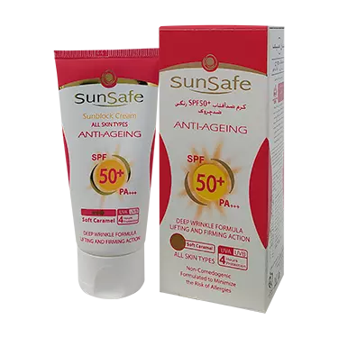 کرم ضد آفتاب SPF50 ضد چروک ANTI-AGEING بژ کاراملی 50 میلی لیتر سان سیف