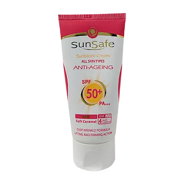 کرم ضد آفتاب SPF50 ضد چروک ANTI-AGEING بژ کاراملی 50 میلی لیتر سان سیف