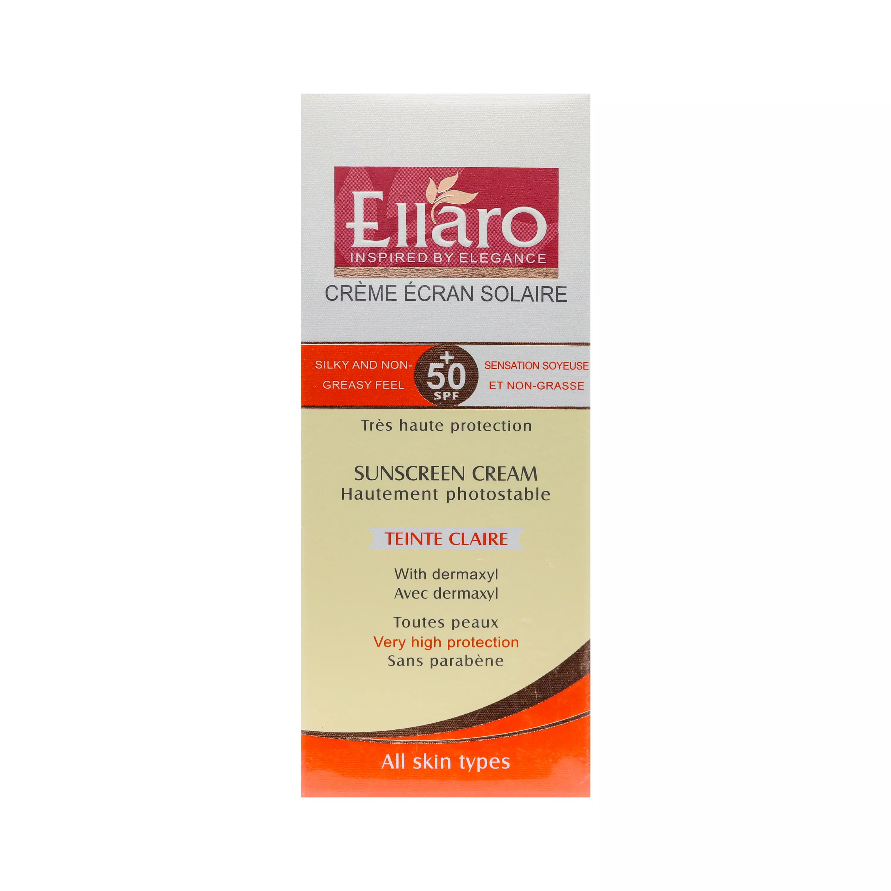 کرم ضد آفتاب +SPF50 انواع پوست رنگ بژ روشن الارو