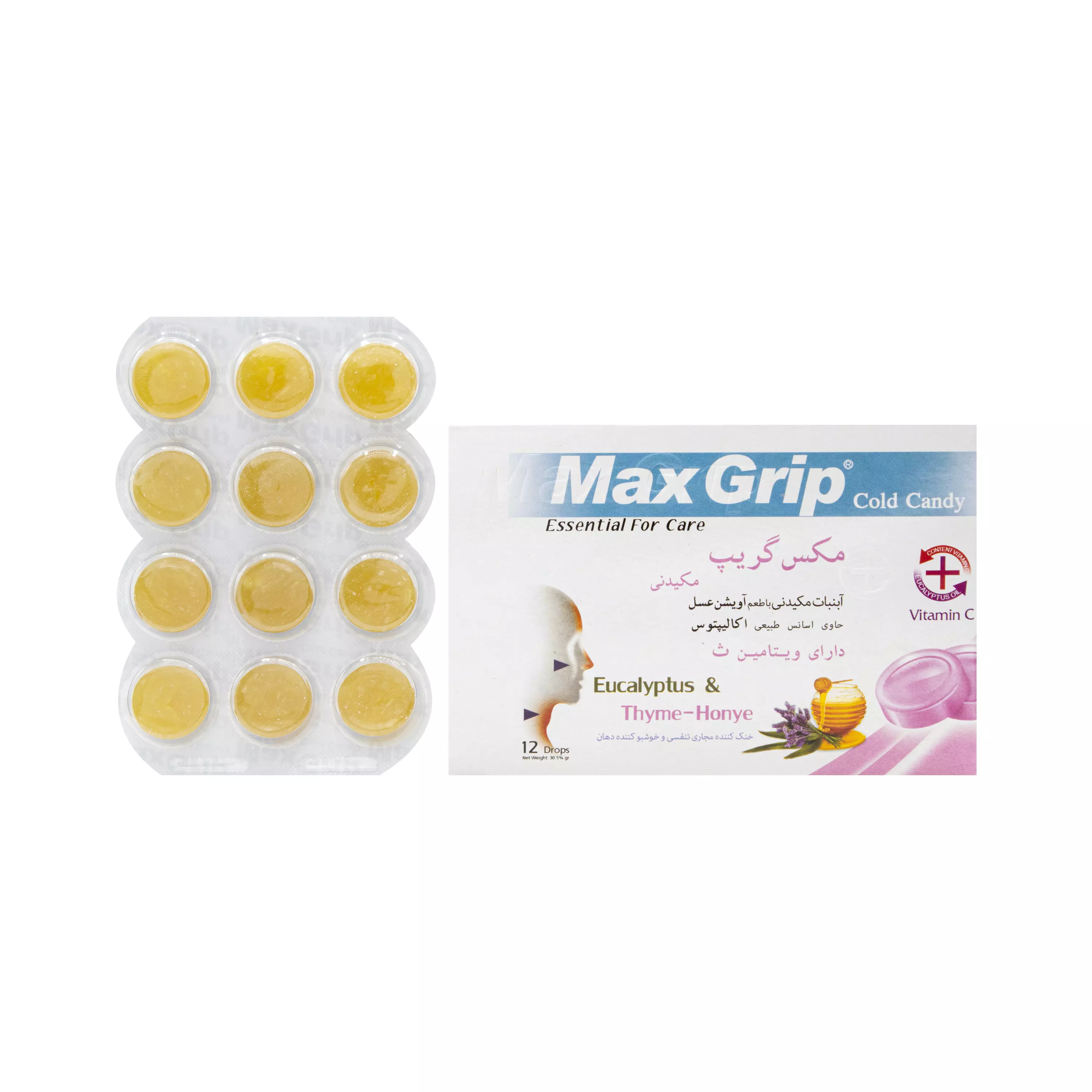 آبنبات مکیدنی با طعم آویشن عسل 12 عددی مکس گریپ