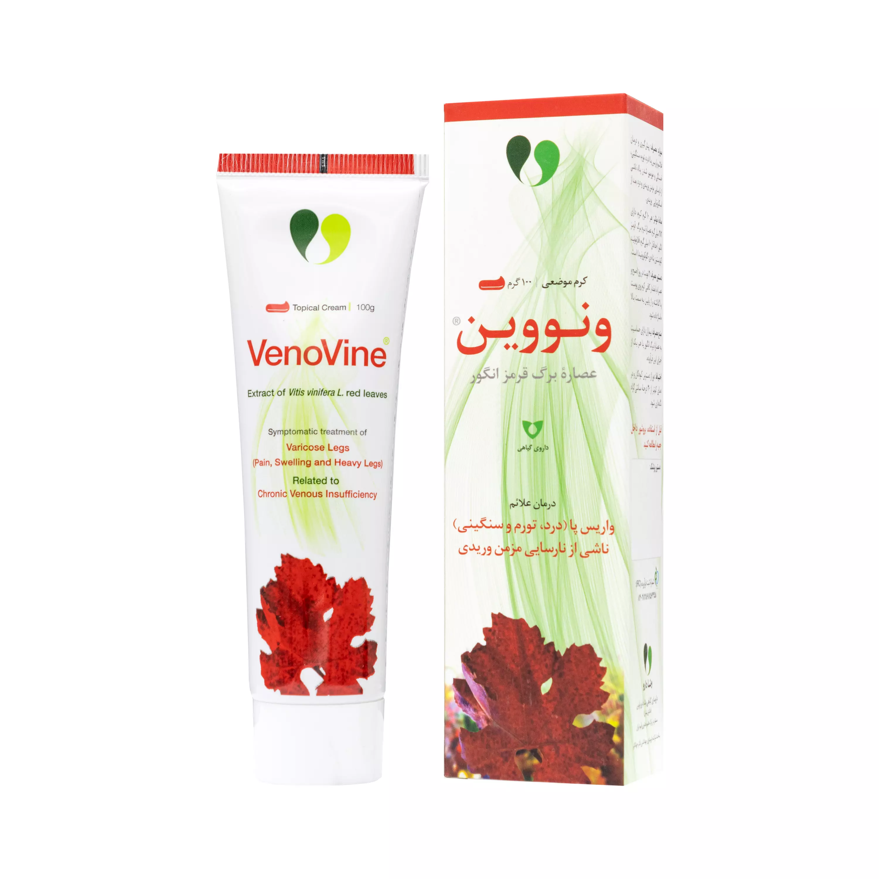 کرم موضعی ونووین عصاره برگ قرمز انگور وشا دارو