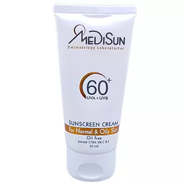 کرم ضد آفتاب SPF60 بی رنگ پوست معمولی و چرب 50 میلی لیتر مدیسان