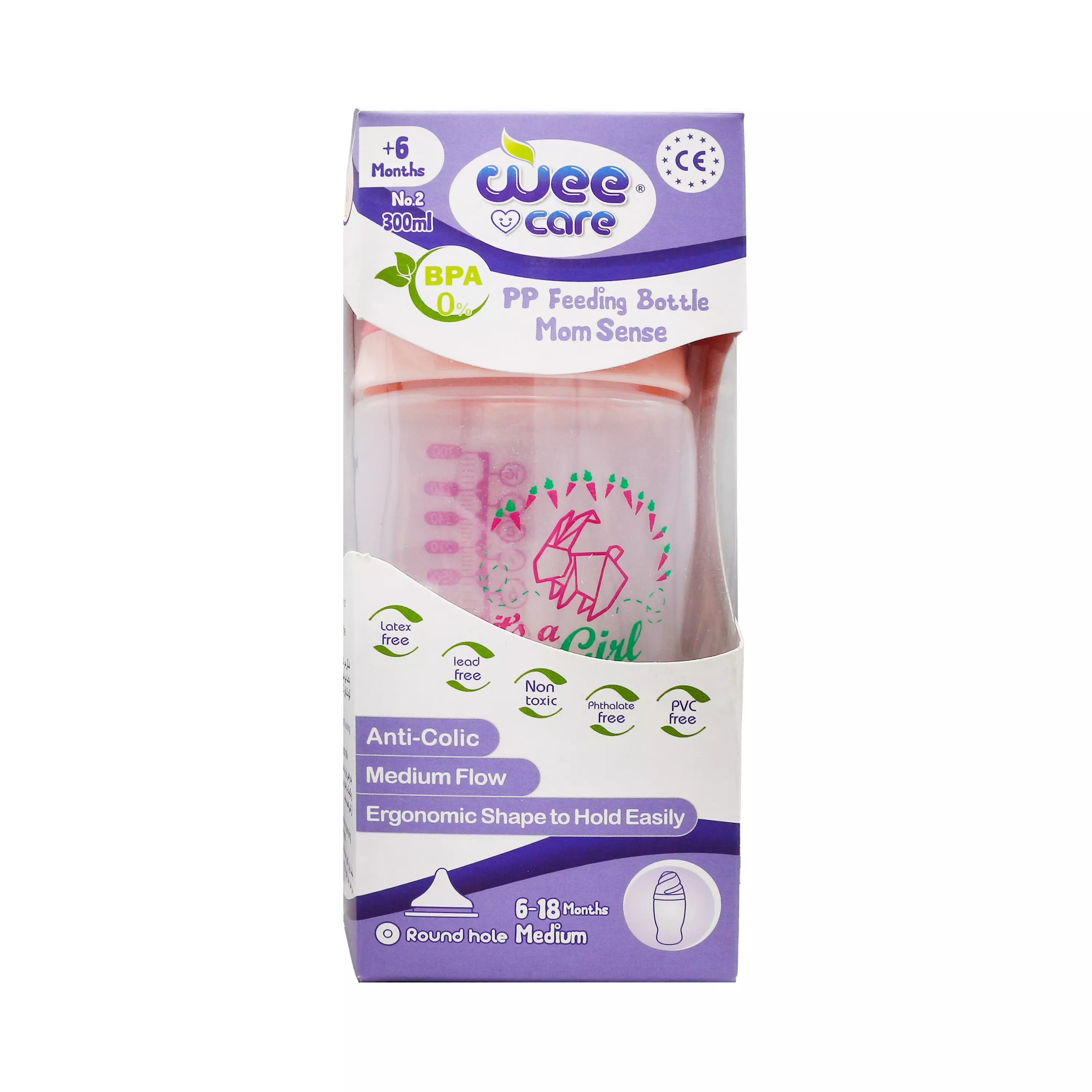 بطری شیرخوری دهانه عریض کد B324 حجم 300 میلی لیتر وی کر