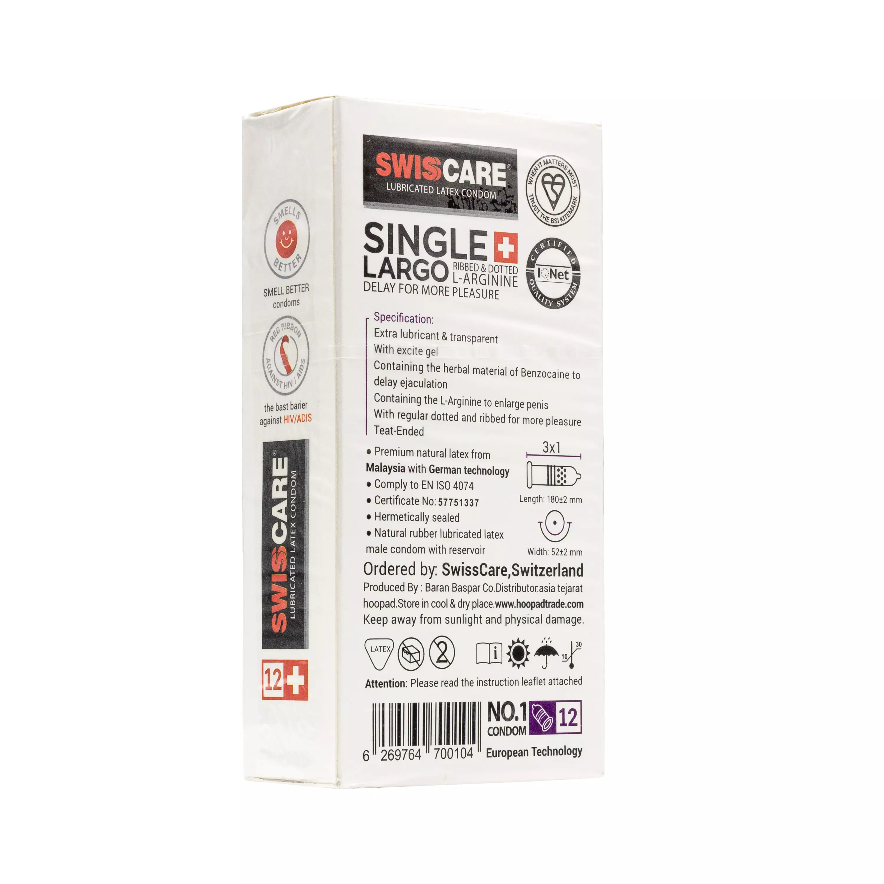 کاندوم SINGLE LARGO سینگل لارگو 12 عددی سوئیس کر