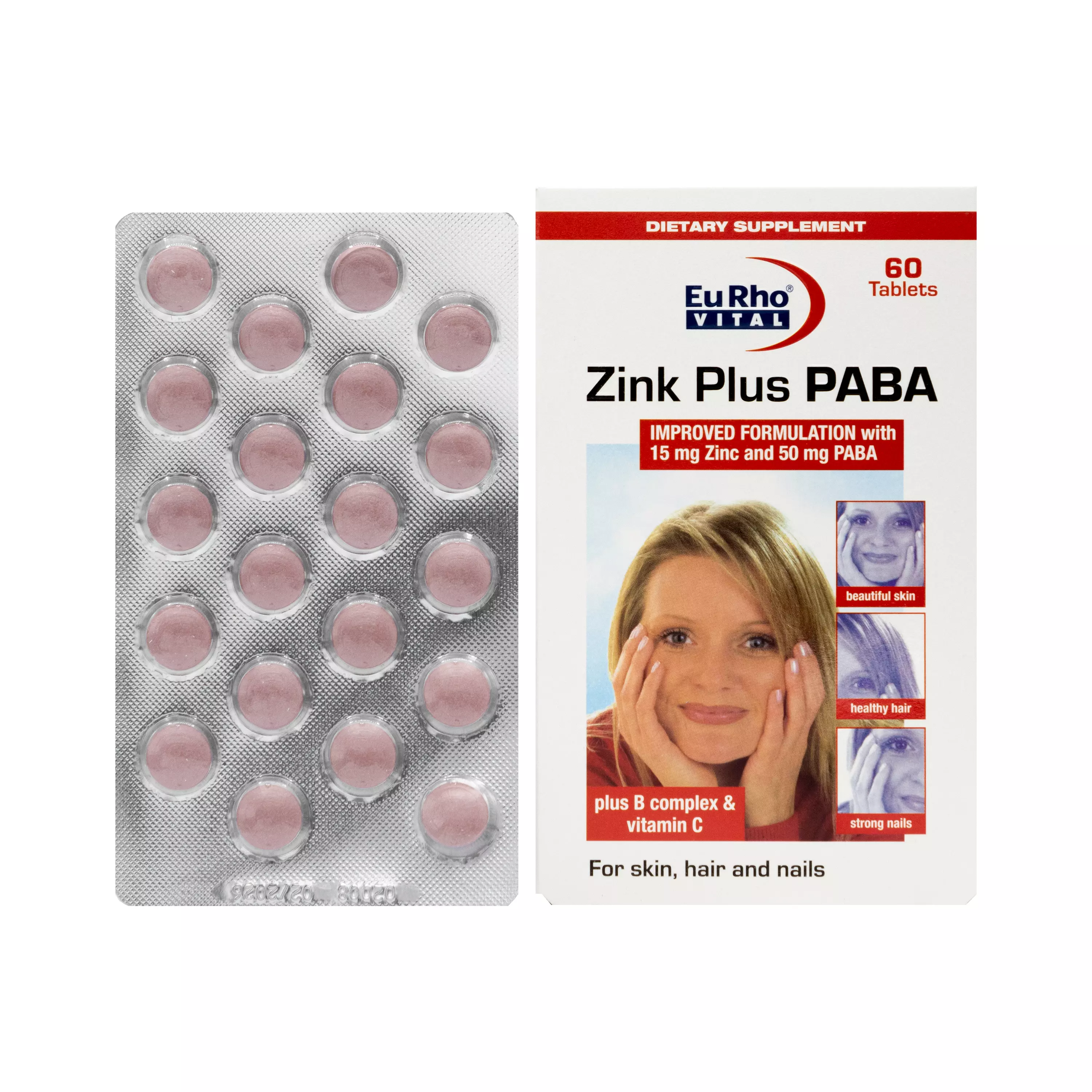 قرص زینک پلاس پابا و ب کمپلکس و ویتامین ث یورو ویتال