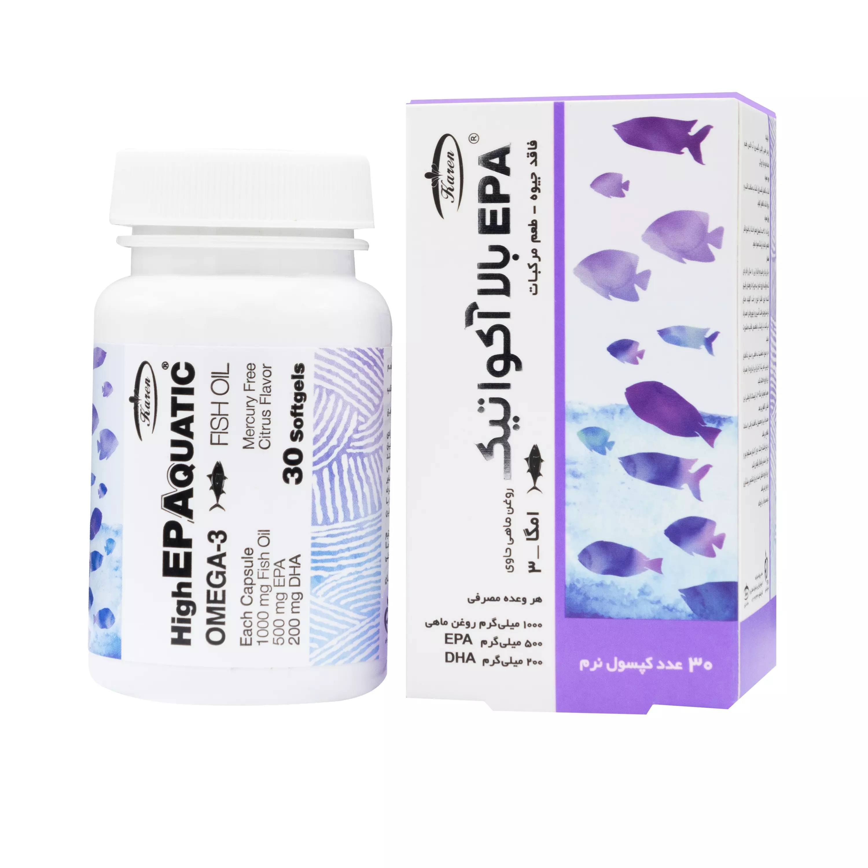 کپسول نرم امگا 3 ای پی ای بالا آکواتیک قوطی کارن