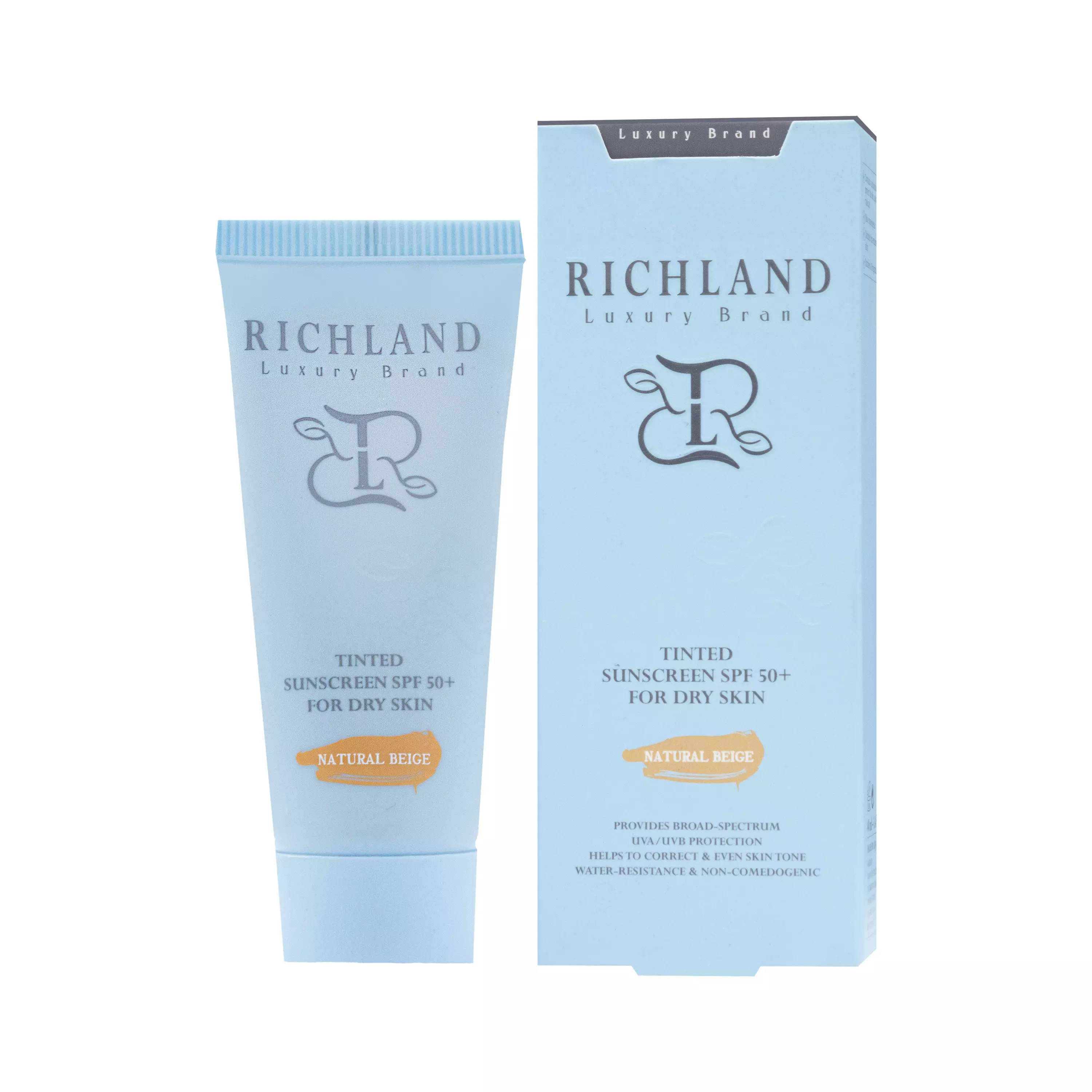 ضد آفتاب رنگی +spf50 پوست خشک بژ طبیعی ریچلند