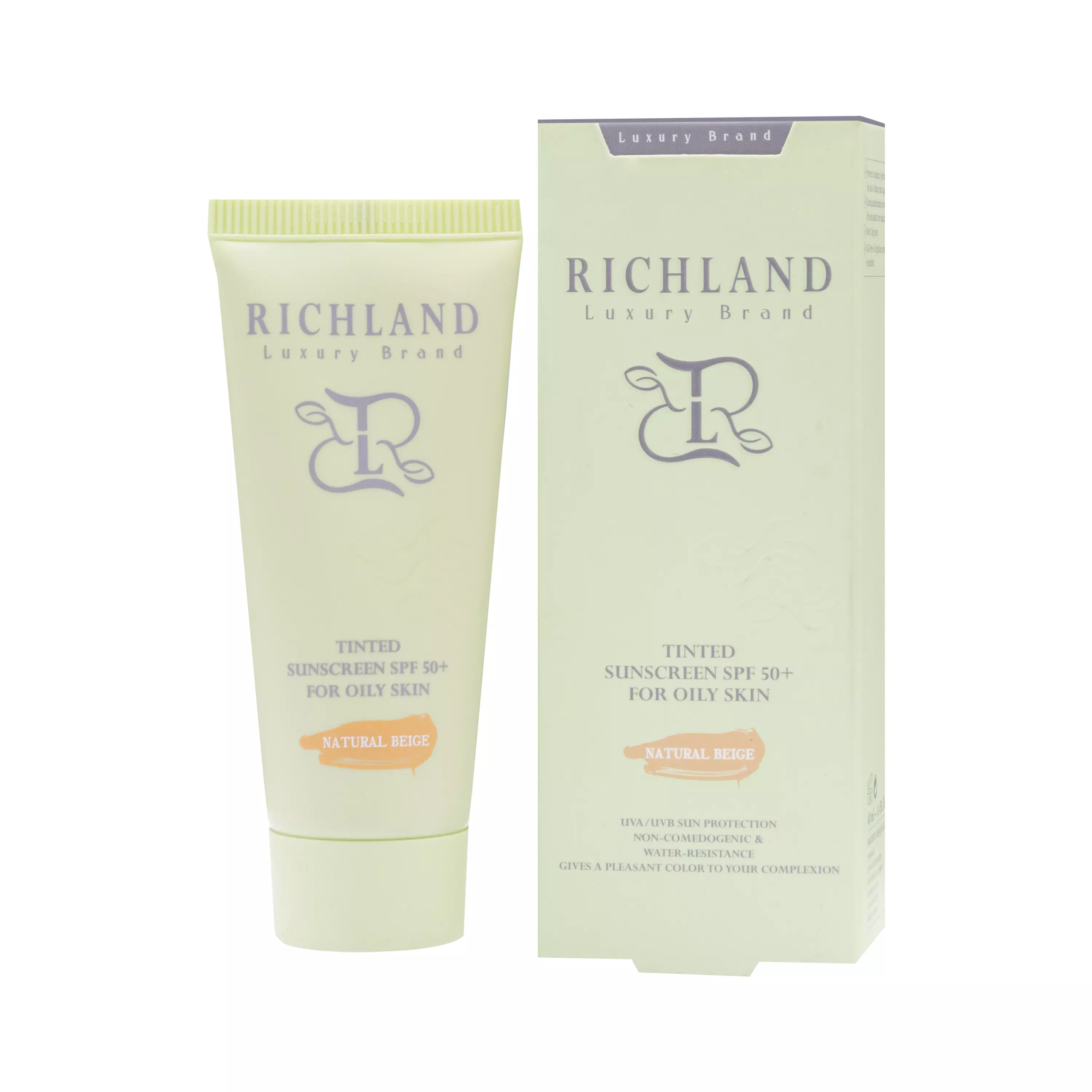 ضد آفتاب رنگی +spf50 پوست چرب بژ طبیعی ریچلند