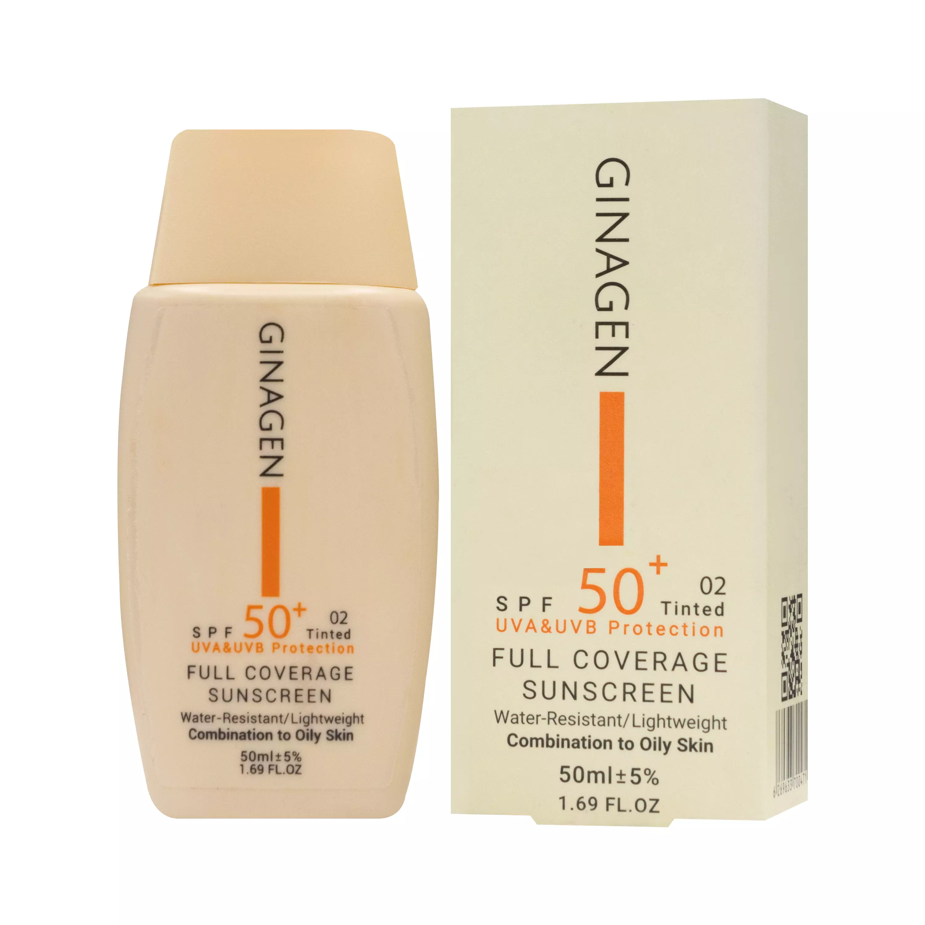کرم ضد آفتاب رنگی SPF50 شماره 02 پوست چرب و مختلط ژیناژن