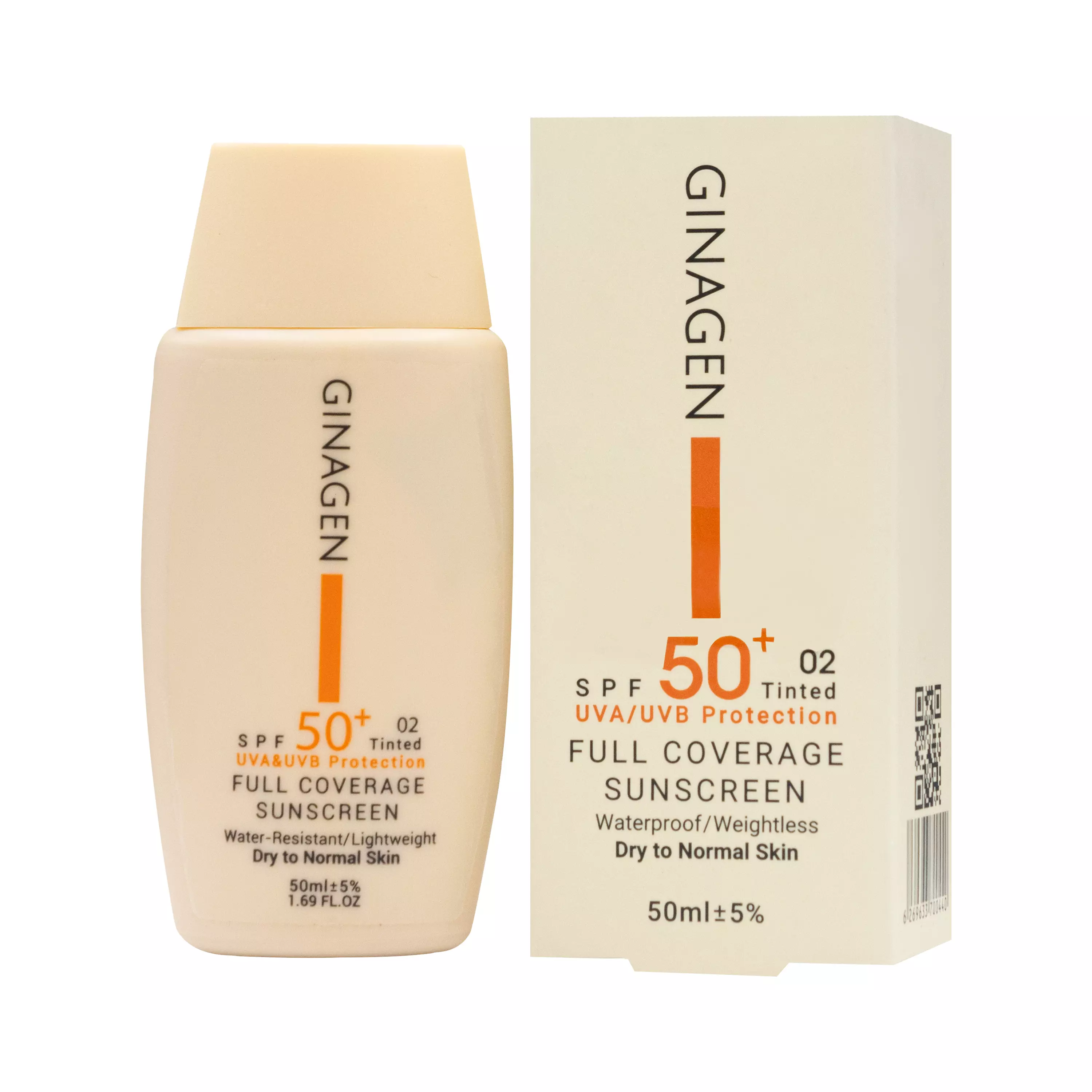 کرم ضد آفتاب رنگی SPF50 شماره 02 پوست خشک و نرمال ژیناژن