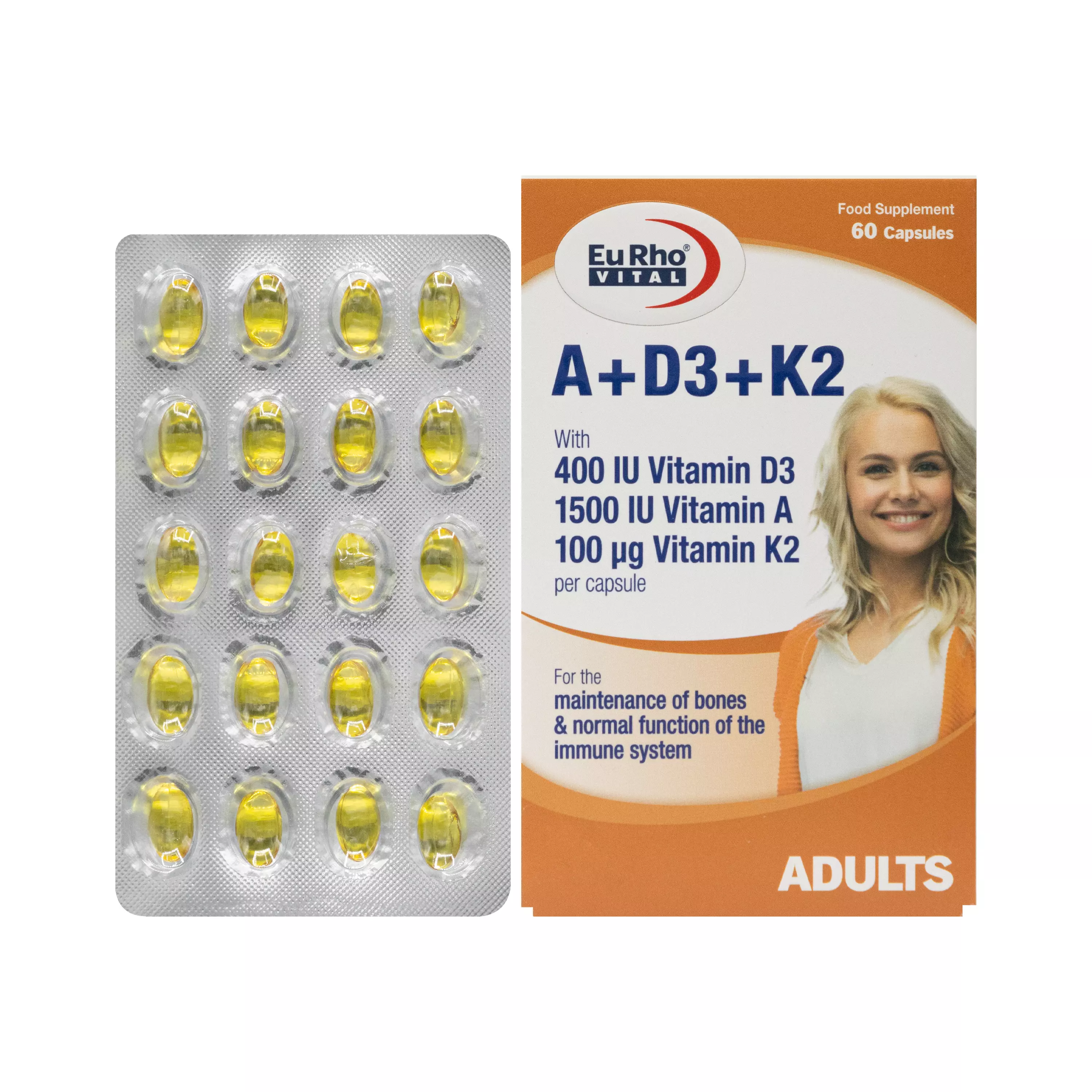 کپسول ویتامین آ و د3 و کا2 یورو ویتال